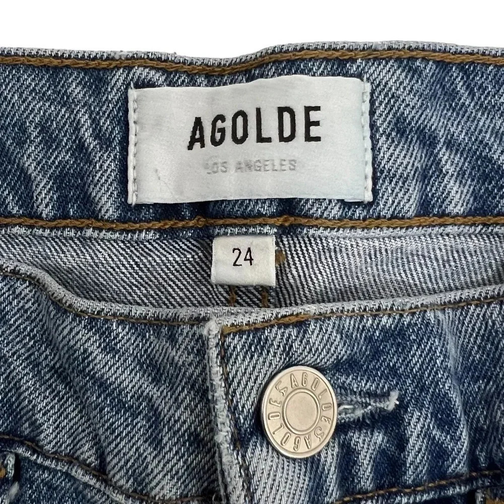 AGOLDE 90's Denim Mini Jean Skirt High Waisted Blue Cotton Festival Size 24 - Picture 9 of 13